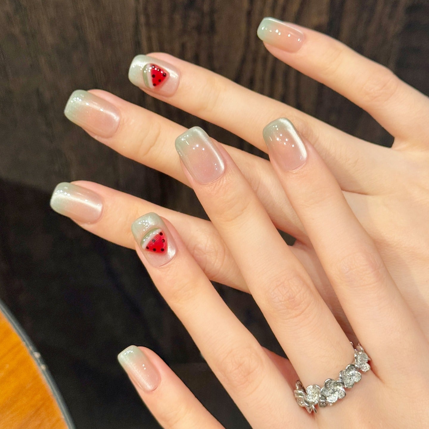 Watermelon Fairy style nail polish wearing nail pads