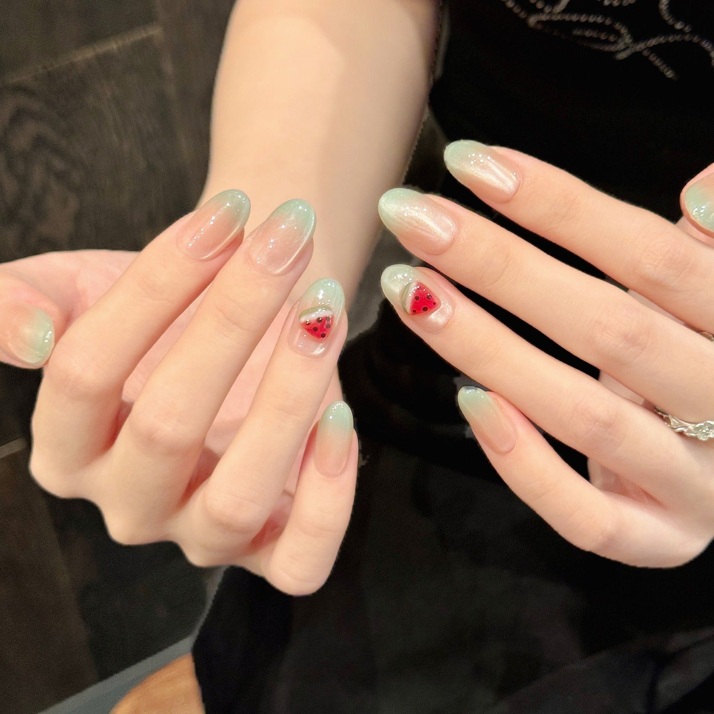 Watermelon Fairy style nail polish wearing nail pads