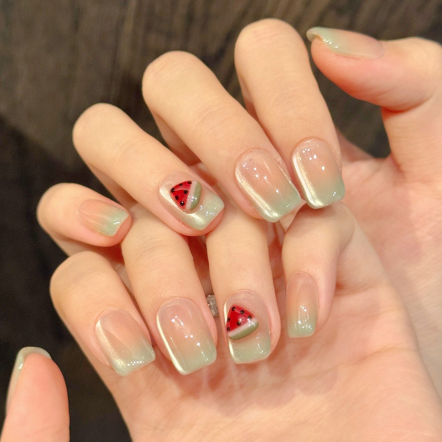 Watermelon Fairy style nail polish wearing nail pads