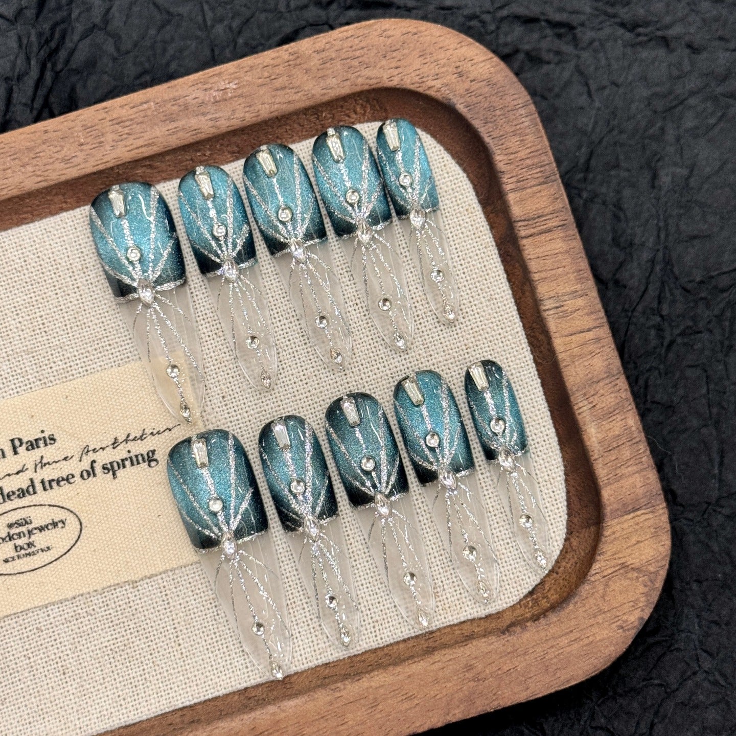 Mediterranean long deep sky blue style nail polish wearing nail pads