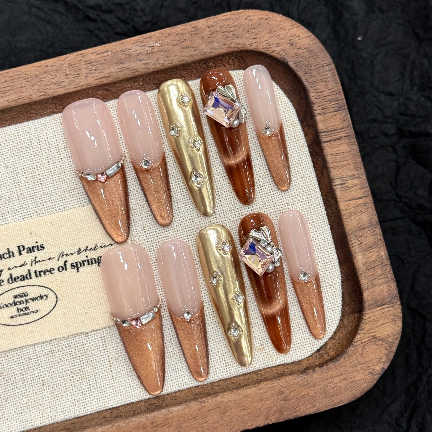 French long diamond-style manicure wear nail pads