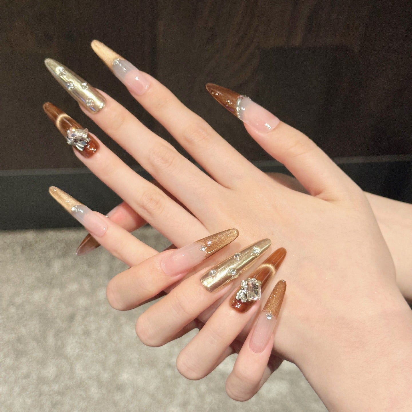 French long diamond-style manicure wear nail pads