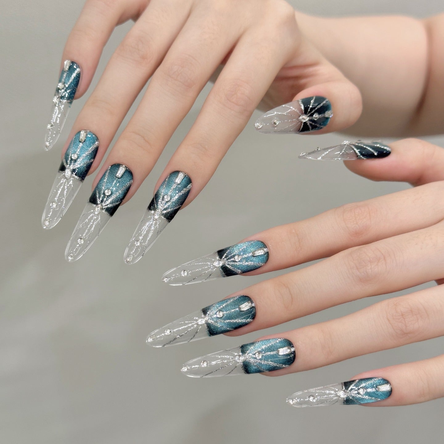 Mediterranean long deep sky blue style nail polish wearing nail pads