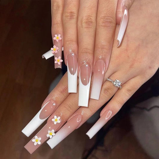 New European and American ultra-long trapezoidal wearable nail nail patches, false nails, dark butterfly, detachable nail patches finished product