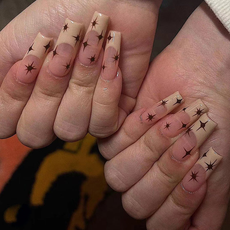 New spring and summer mid-length nude star-shaped hand-made wearable nail nail and nail art whitening finished nail