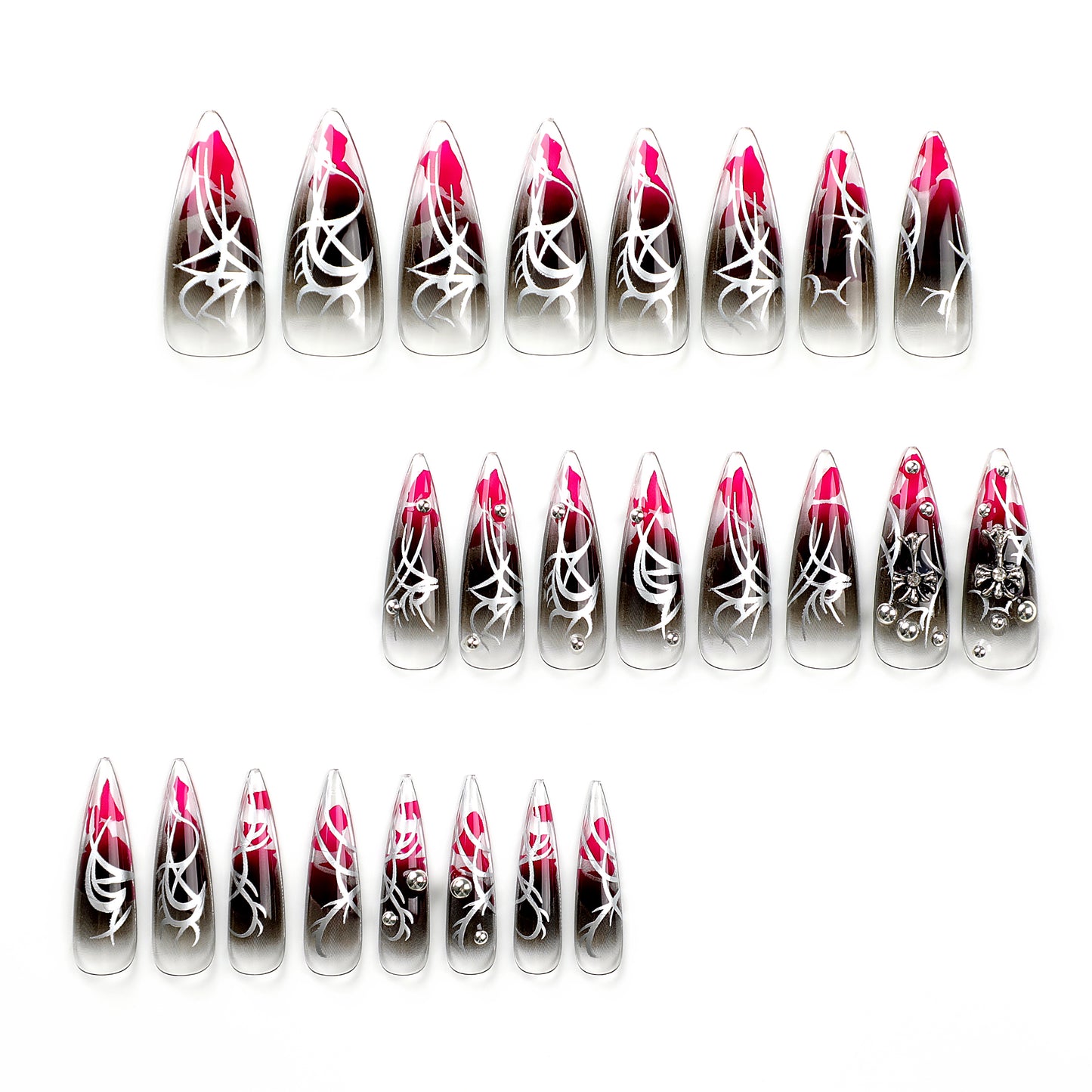 Handmade wearable nails, dark punk, gothic girl, long pointed nail art, a subculture of long and short detachable nail pieces that can be removed and reused