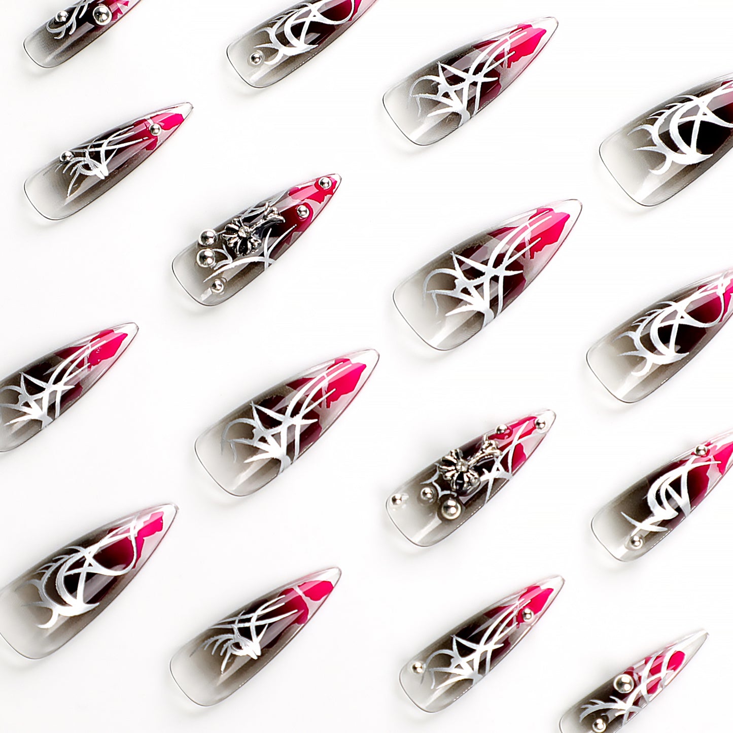Handmade wearable nails, dark punk, gothic girl, long pointed nail art, a subculture of long and short detachable nail pieces that can be removed and reused