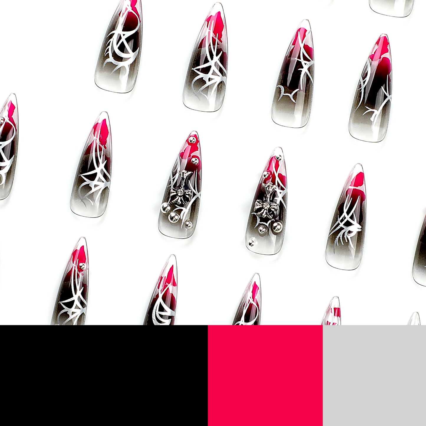 Handmade wearable nails, dark punk, gothic girl, long pointed nail art, a subculture of long and short detachable nail pieces that can be removed and reused